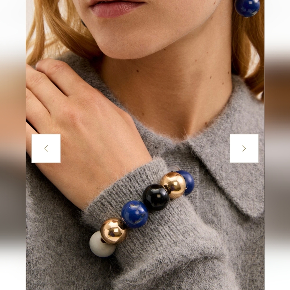 Statement Bracelet By Nali Blue And Gold Coloured Wood And Resin